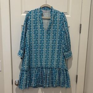 Blue and White Geometric Dress